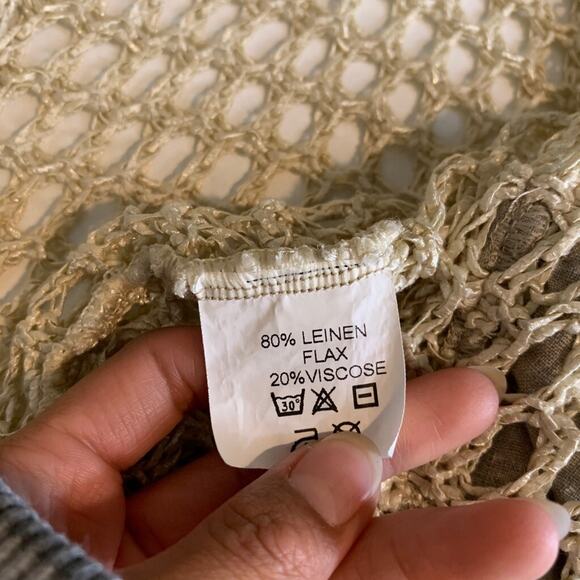 Zele Cardigan Womens M Medium Cream Flax Linen Open Knit Shell Button Pockets - Picture 8 of 11